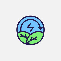 Eco energy with leaf and looping arrow icon flat, free energy, ecology, renewable and green energy concept. Outline and filled colourful icon.