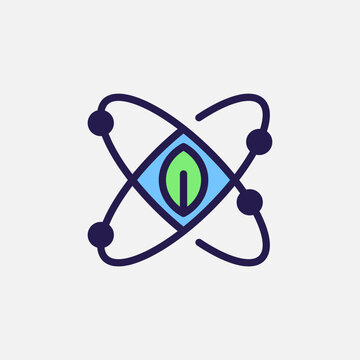 recommend clip art: Atom energy and leaf icon flat, free energy, ecology, renewable and green energy concept. Outline and filled colourful icon.