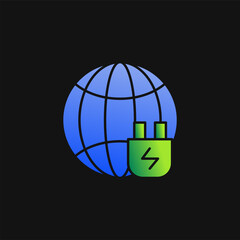 Globe and Plug icon solid gradient, free energy, ecology, renewable and green energy concept. Gradient Solid icon.