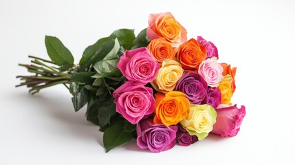 Fototapeta premium Rainbow rose bouquet studio shot, white background, gift