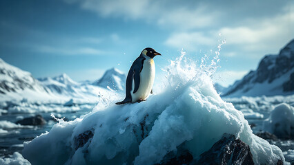 Obraz premium Emperor Penguin on Ice Floe in Antarctic Landscape