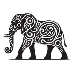 Black Color Elephant silhouette design Vector Illustration, Solid White Background (3).eps