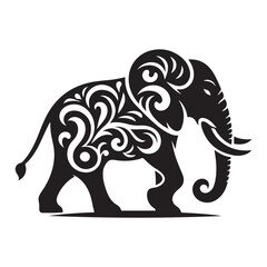 Black Color Elephant silhouette design Vector Illustration, Solid White Background (9).eps