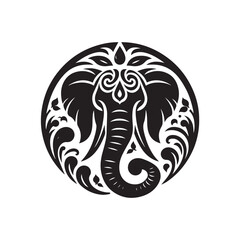 Black Color Elephant silhouette design Vector Illustration, Solid White Background (10).eps