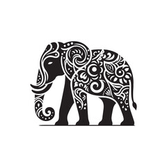 Black Color Elephant silhouette design Vector Illustration, Solid White Background (13).eps
