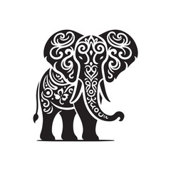 Black Color Elephant silhouette design Vector Illustration, Solid White Background (16).eps