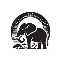 Black Color Elephant silhouette design Vector Illustration, Solid White Background (20).eps