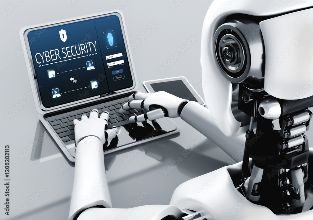 Poster cyber security system on computer screen protect private information snugly from hacker and cyber at