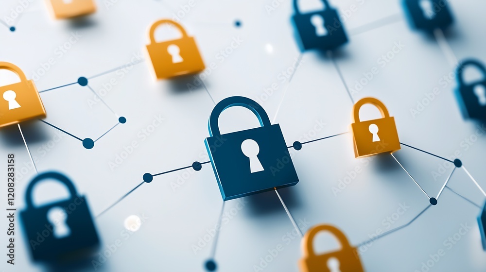 Aufkleber cybersecurity network illustration featuring locks and digital connections : generative ai