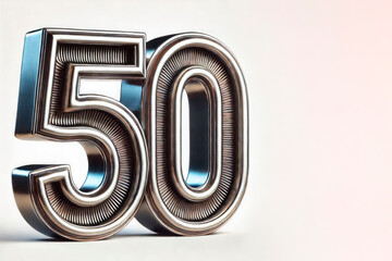 The number 50 is made of metal. Space for text.
