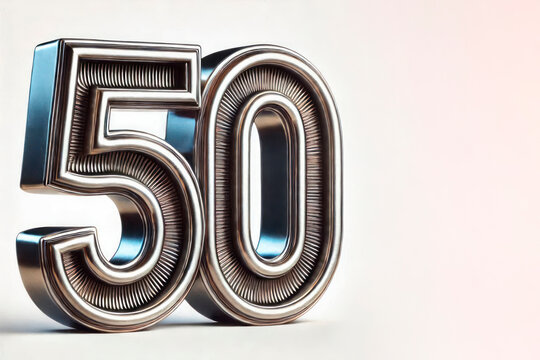 The number 50 is made of metal. Space for text.