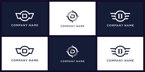 D letter logo set with compass, wing, and ring, editable vector bundle