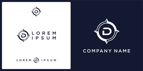 D letter logo and icon with abstract compass, vector template