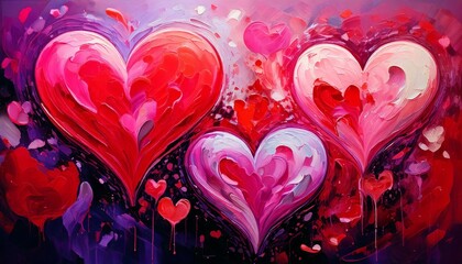 Red, white, and pink heart patterns with small floral details and light brushstroke effects for a playful design.