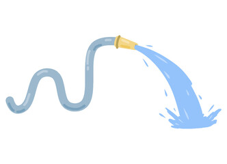 Hose. Jet of water. Fire fighting and watering of lawn. Flat cartoon illustration