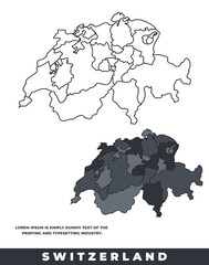 Obraz premium Switzerland political regions black color outline map set