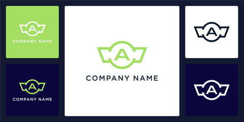 A letter logo and icon with protective wings, vector template