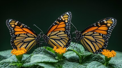 Fototapeta premium Two Monarch Butterflies Interacting on Lantana Flowers