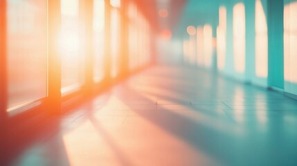Blurred Hospital Corridor with Warm Light and Soft Colors