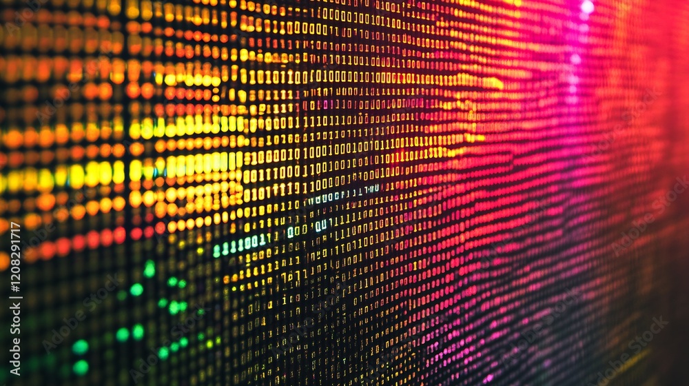 Poster Vibrant Digital Binary Code in Sunset Colors Transforming Data Visualization : Generative AI