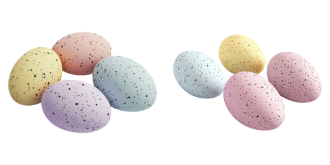 Collection of easter eggs in paster isolated on transparent background, PNG die-cut, Set of