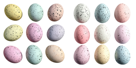 Collection of easter eggs in pastel isolated on transparent background, PNG die-cut, Set of