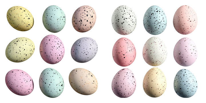 Collection of easter eggs in pastel isolated on transparent background, PNG die-cut, Set of