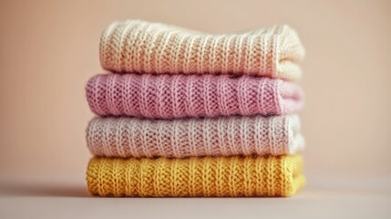 Stack of Pastel Knitted Sweaters: Soft, Cozy, and Warm Winter Fashion