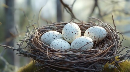 Obraz premium Speckled easter eggs in twig nest celebrating easter in sweden