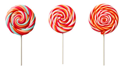 swirl lollipop set png. colorful lollipop top view png. swirly lollipop candy flat lay isolated. sweet lollipop candy with fun design and vibrant colors isolated