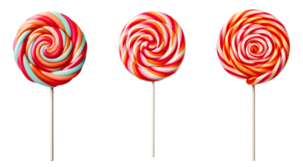 swirl lollipop set png. colorful lollipop top view png. swirly lollipop candy flat lay isolated. sweet lollipop candy with fun design and vibrant colors isolated