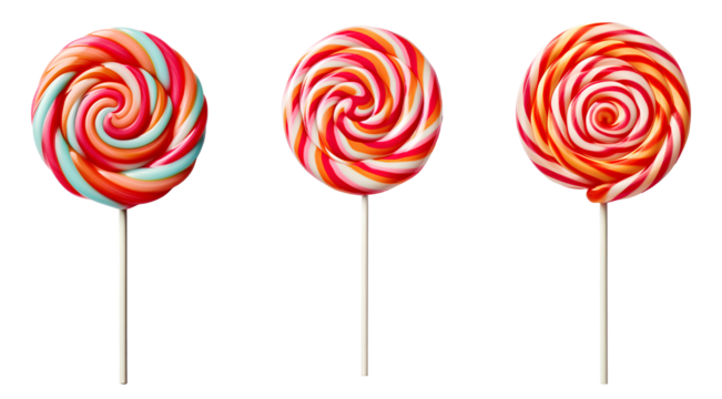 swirl lollipop set png. colorful lollipop top view png. swirly lollipop candy flat lay isolated. sweet lollipop candy with fun design and vibrant colors isolated