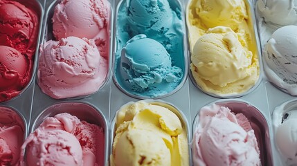 Assorted Ice Cream Scoops in Metal Tray Vibrant and Colorful Display : Generative AI