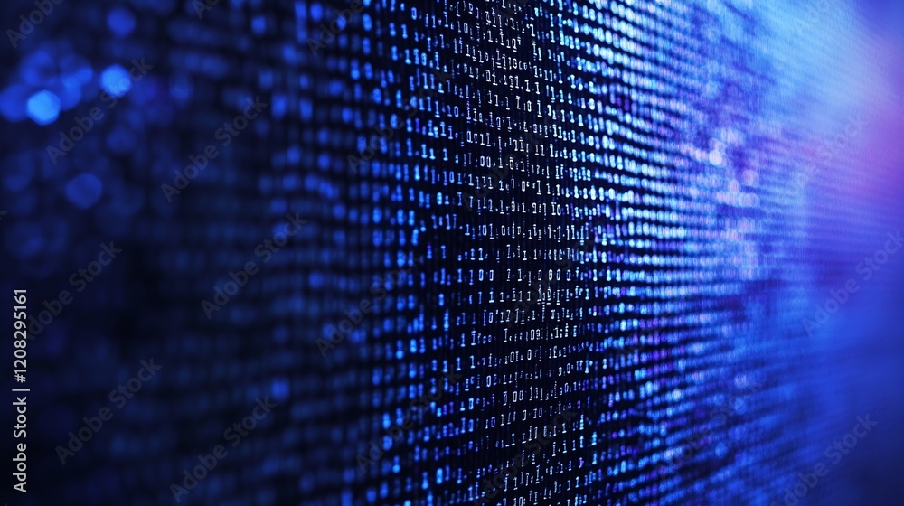 Fototapete Close-Up of Blue Digital Texture with Binary Code Appearance : Generative AI