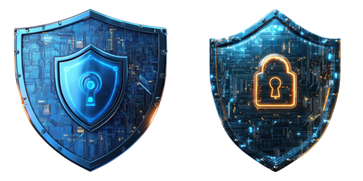 Data protection and cyber security isolated on transparent background, PNG die-cut, Set of