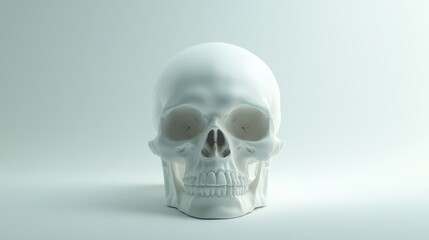 Human skull anatomy model on light background displaying detailed bone structure