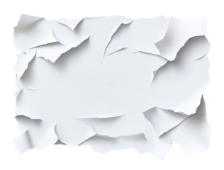 A piece of crumpled white paper with torn edges, showcasing a textured, creative background suitable for various artistic designs and presentations.