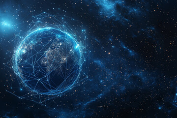 Futuristic Global Network with Digital Connections and Glowing Data Points in a Tech-Inspired Abstract Earth Design