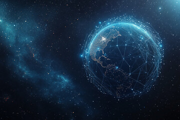 Futuristic Global Network with Digital Connections and Glowing Data Points in a Tech-Inspired Abstract Earth Design