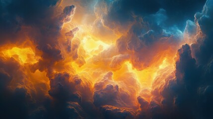 Fototapeta premium Dramatic cosmic gas clouds illuminated with warm orange and cool blue hues