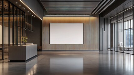 Blank White Poster on Grey Wall in Modern Office Interior Design