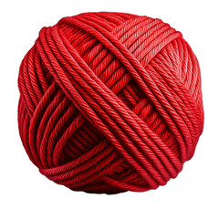 A vibrant red ball of yarn sits elegantly, showcasing its intricate twists and texture, ideal for knitting and crochet enthusiasts looking to inspire creativity and craft new proje