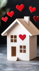 House outline with red hearts drifting away on a chalkboard, set against a minimalist background, ideal for creative projects