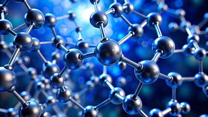 Hyper-Realistic Molecular Bonds with Transparent Spheres and Glowing Connections on a Light Blue Gradient Background