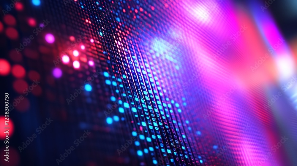 Poster Close-up of colorful LED display lights glowing in abstract design : Generative AI