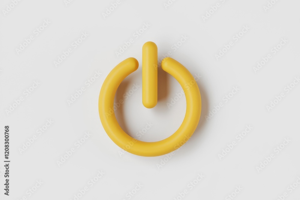Poster a 3d rendered yellow power button symbol on a white background.