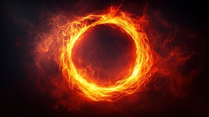Fototapeta premium Fiery circular frame on dark background