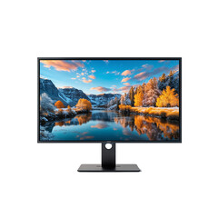 Monitor Screen Showcasing Beautiful Autumn Scene Isolated on Transparent Background.