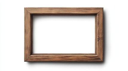 Rustic wooden picture frame with empty white background