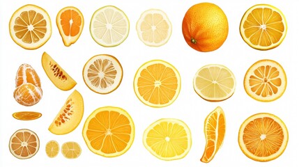 Obraz premium Citrus Lemon Cut Out Elements Set for Design, Wide Angle Centered Composition